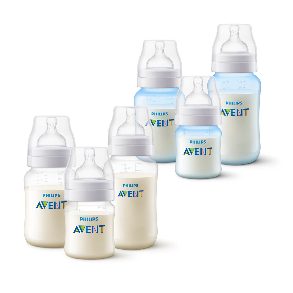 AVENT - Pack 6 mamaderas Anticolic 125ml,260ml,330ml Libre de PBA