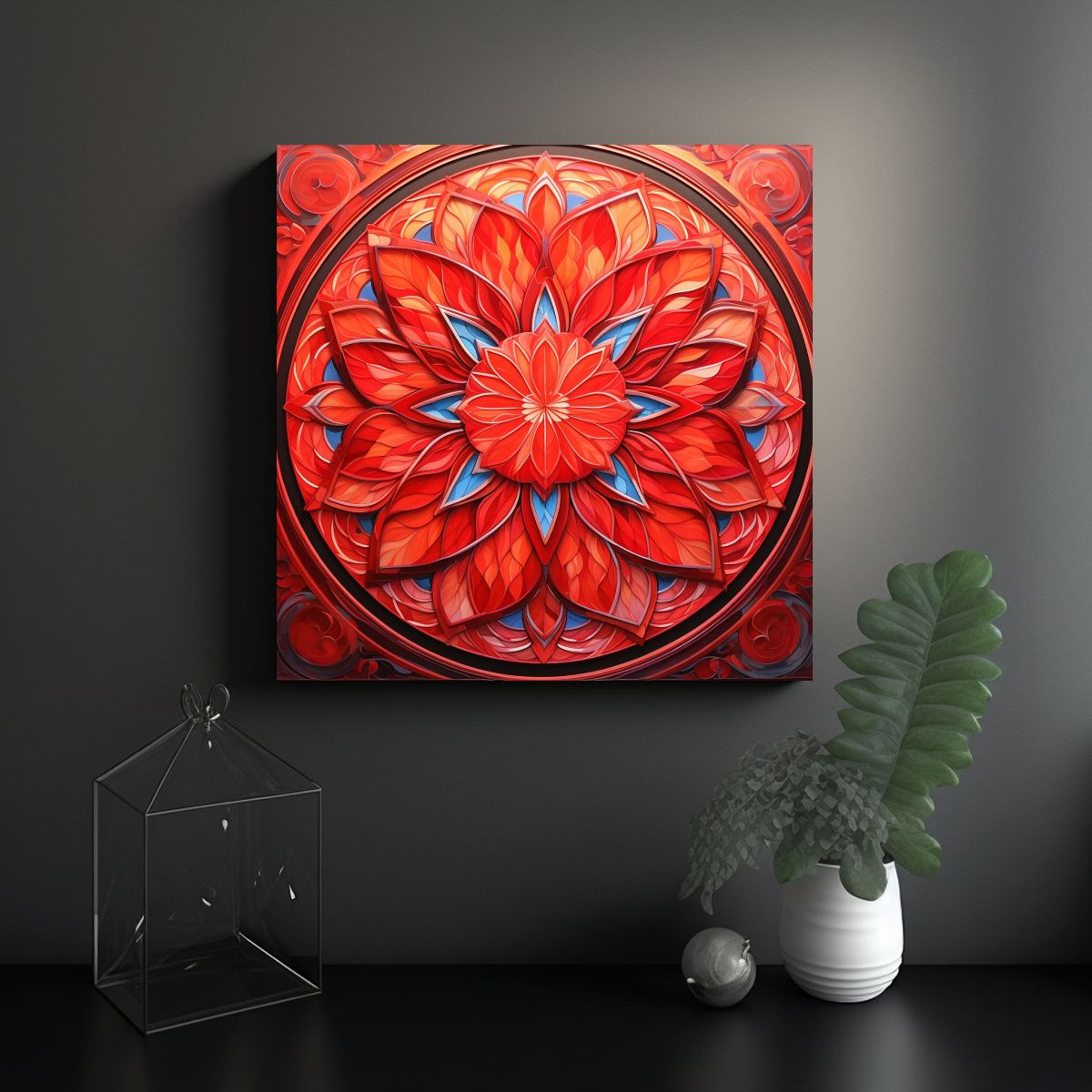 GENERICO - Cuadro Expresion Street Art Rojo Floral Con 80x80 Cm