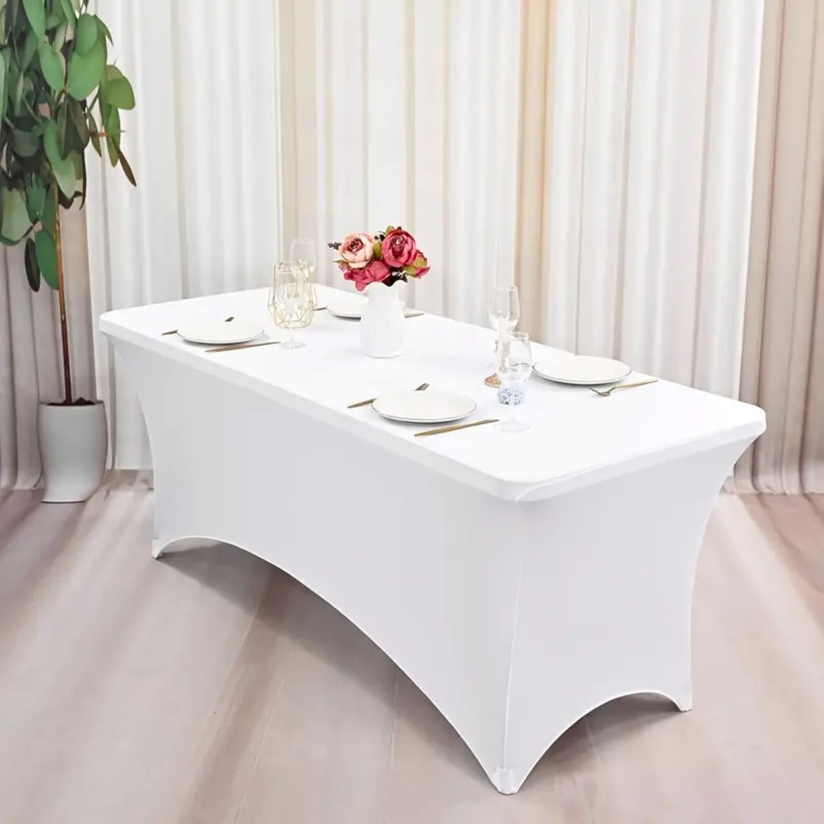 GENERICO - Funda Mantel Elástica Para Mesa De Evento Rectangular - Blanco