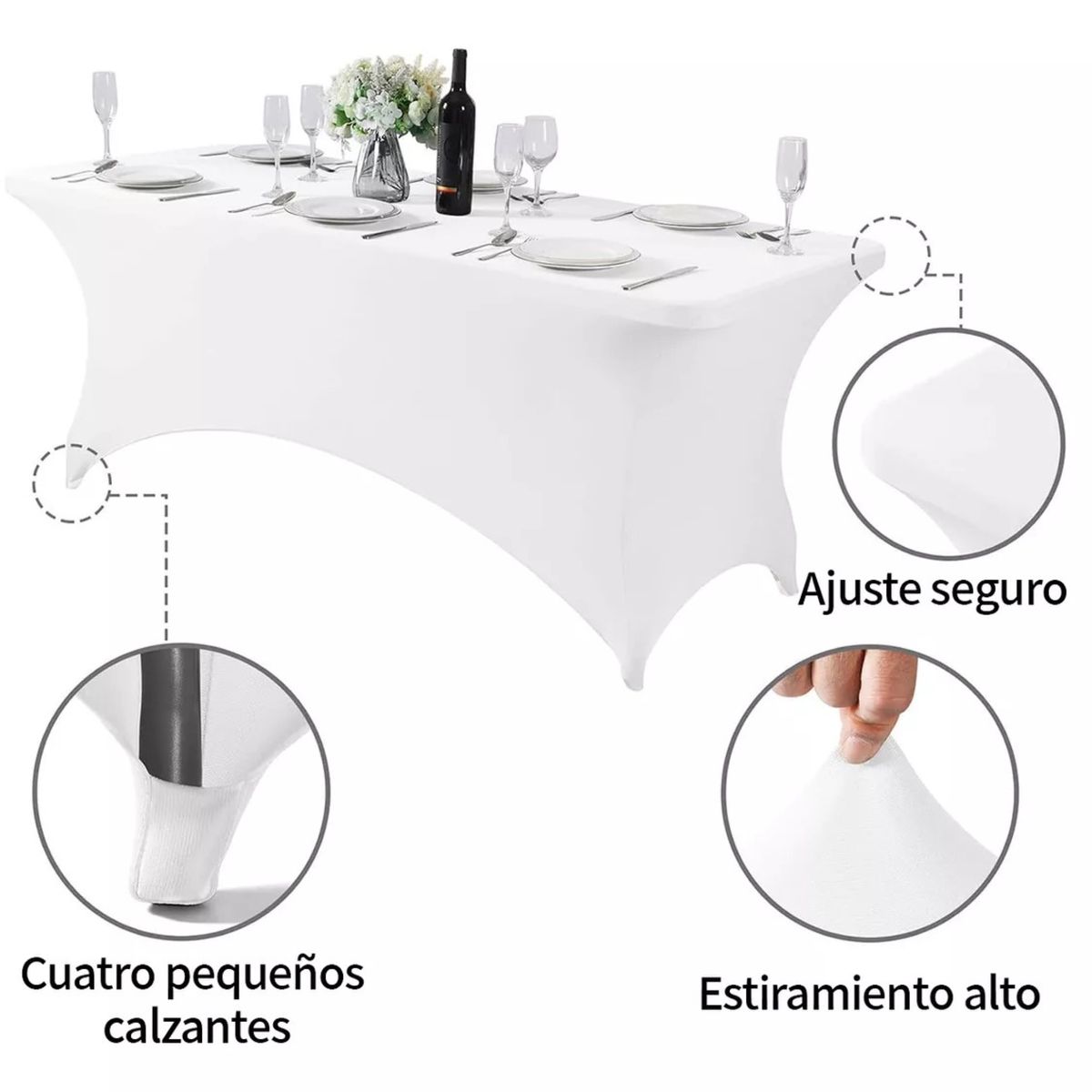 GENERICO - Funda Mantel Elástica Para Mesa De Evento Rectangular - Blanco