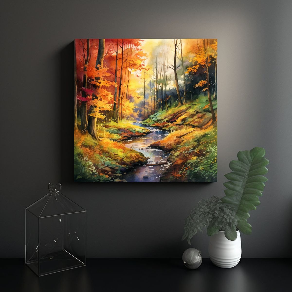 GENERICO - Pintura Acuarela Otoñal Capturando La Belleza 70x70 Cm