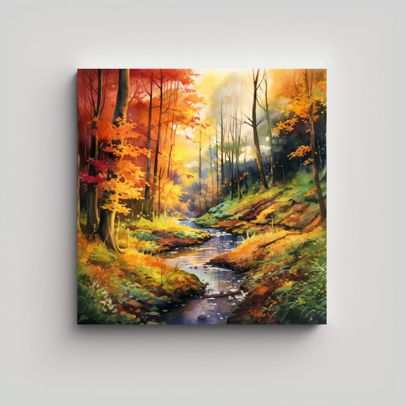 GENERICO - Pintura Acuarela Otoñal Capturando La Belleza 60x60 Cm