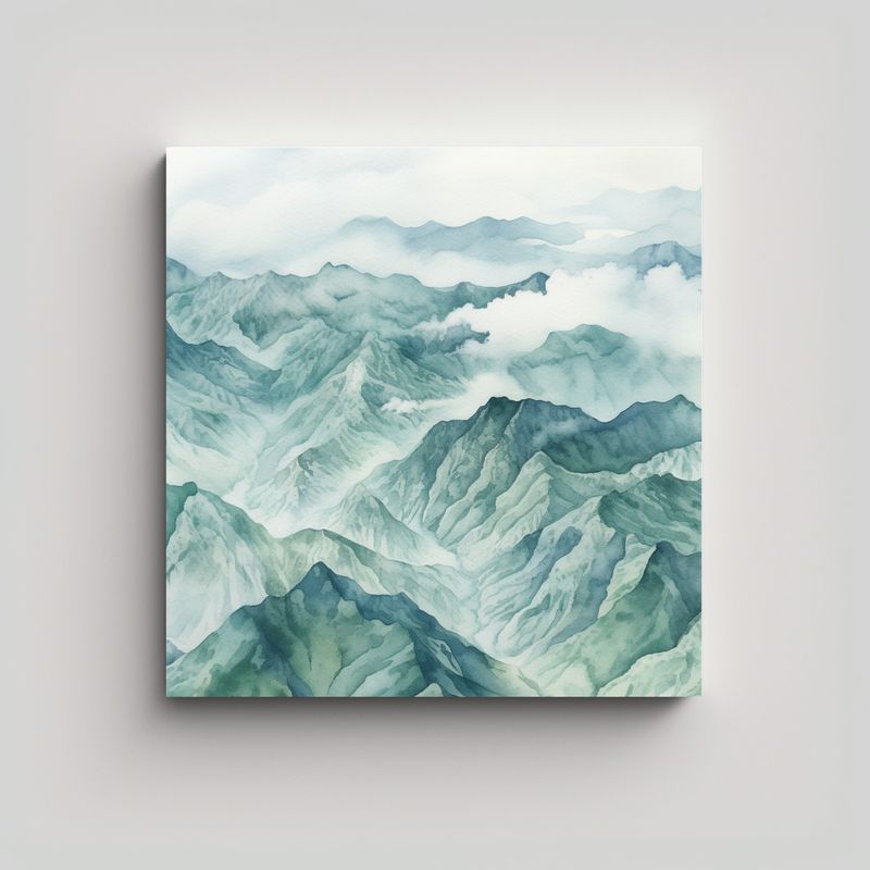 GENERICO - Cuadro De Naturaleza Viva: Montañas En Acuarela 80x80 Cm