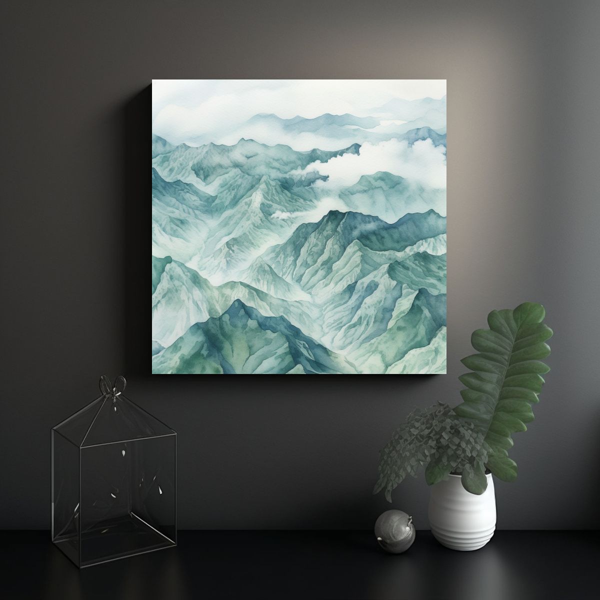 GENERICO - Cuadro De Naturaleza Viva: Montañas En Acuarela 90x90 Cm