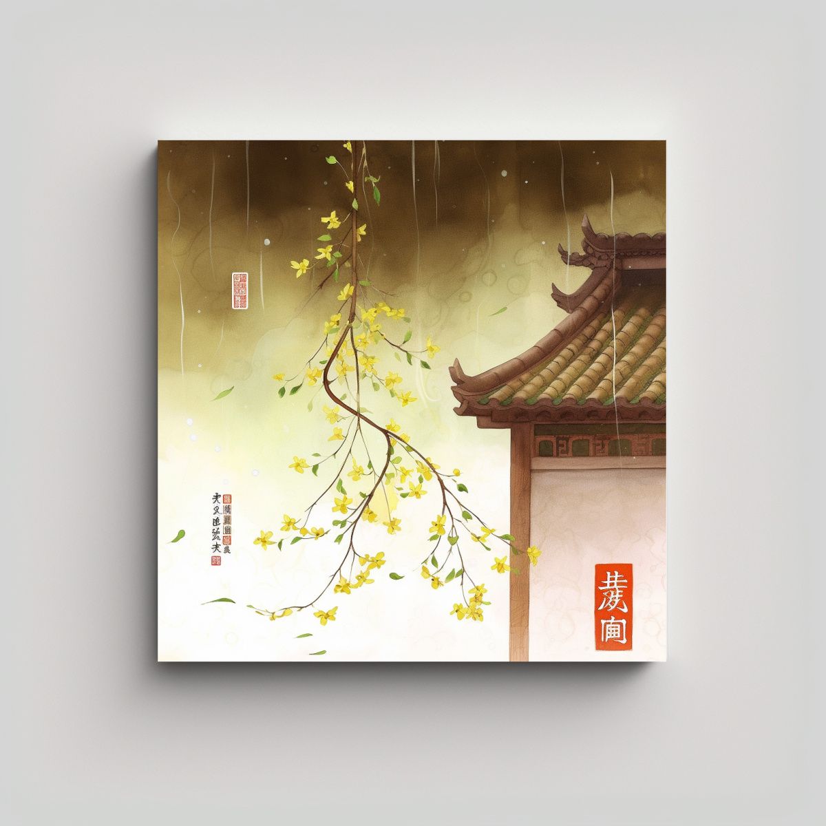 GENERICO - Cuadro Aquarela Tema Flores Golden Osmanthus Para 90x90 Cm