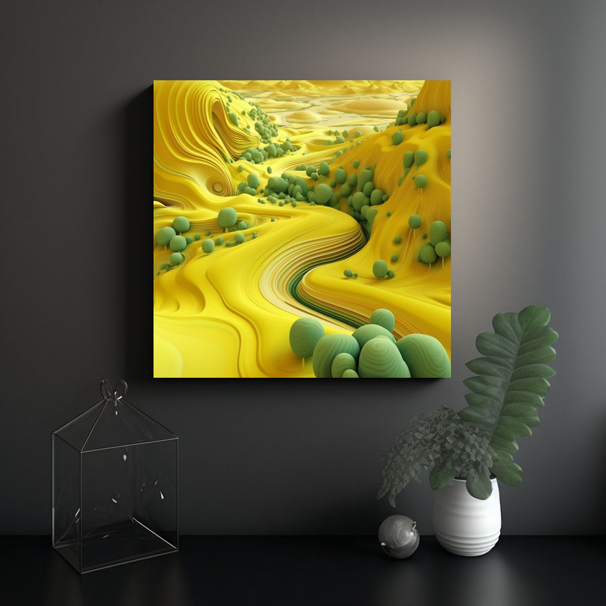 GENERICO - Pintura Abstracta Amarilla Colinas Desierto Con 90x90 Cm