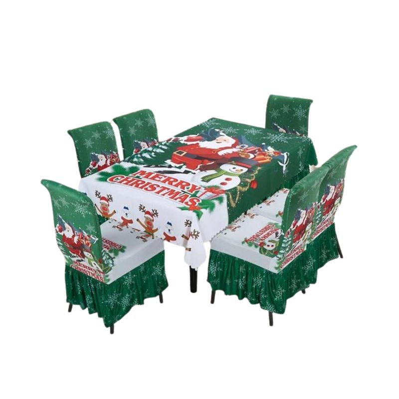 GENERICO - Mantel Navideño Rectangular Con 6 Fundas Sillas