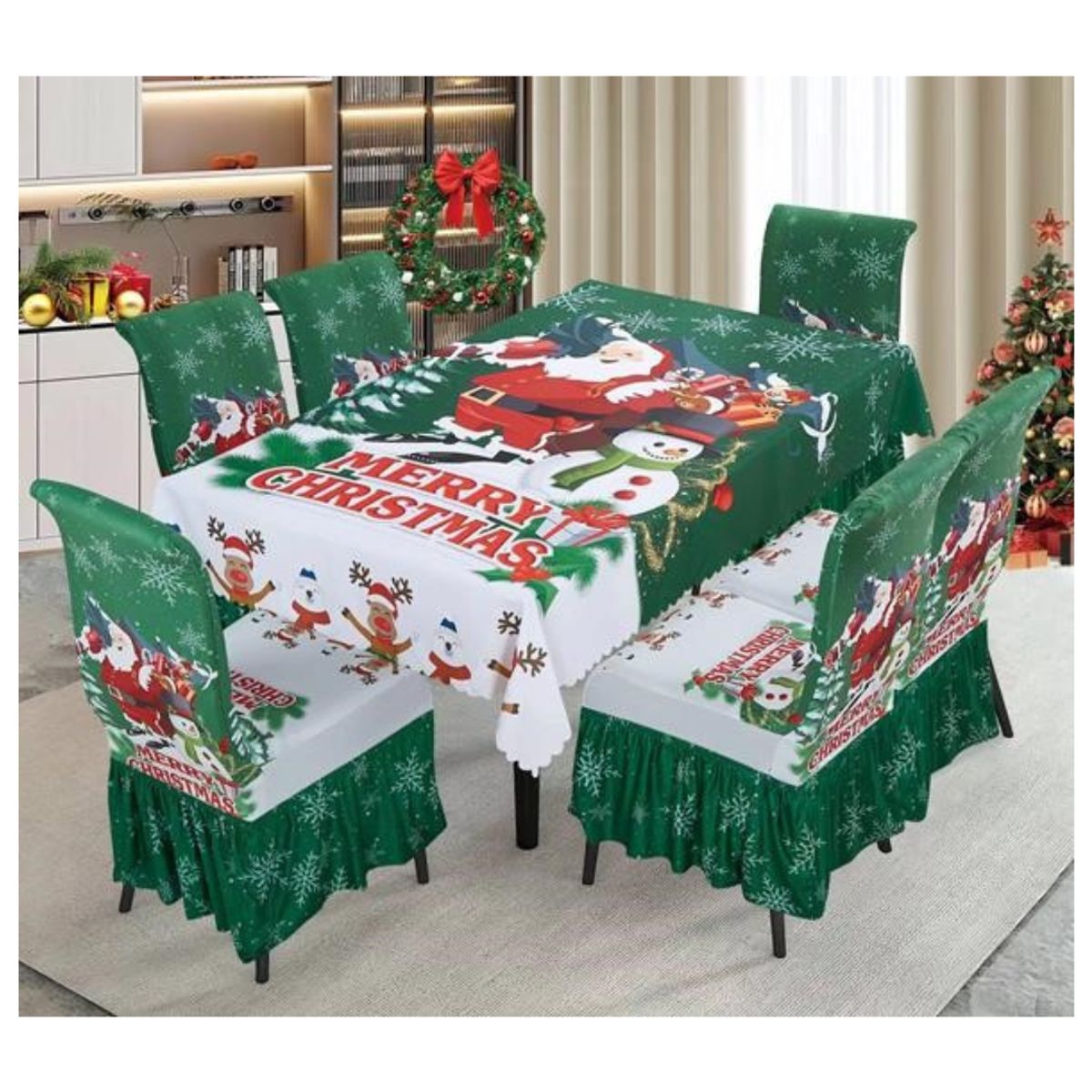 GENERICO - Mantel Navideño Rectangular Con 6 Fundas Sillas