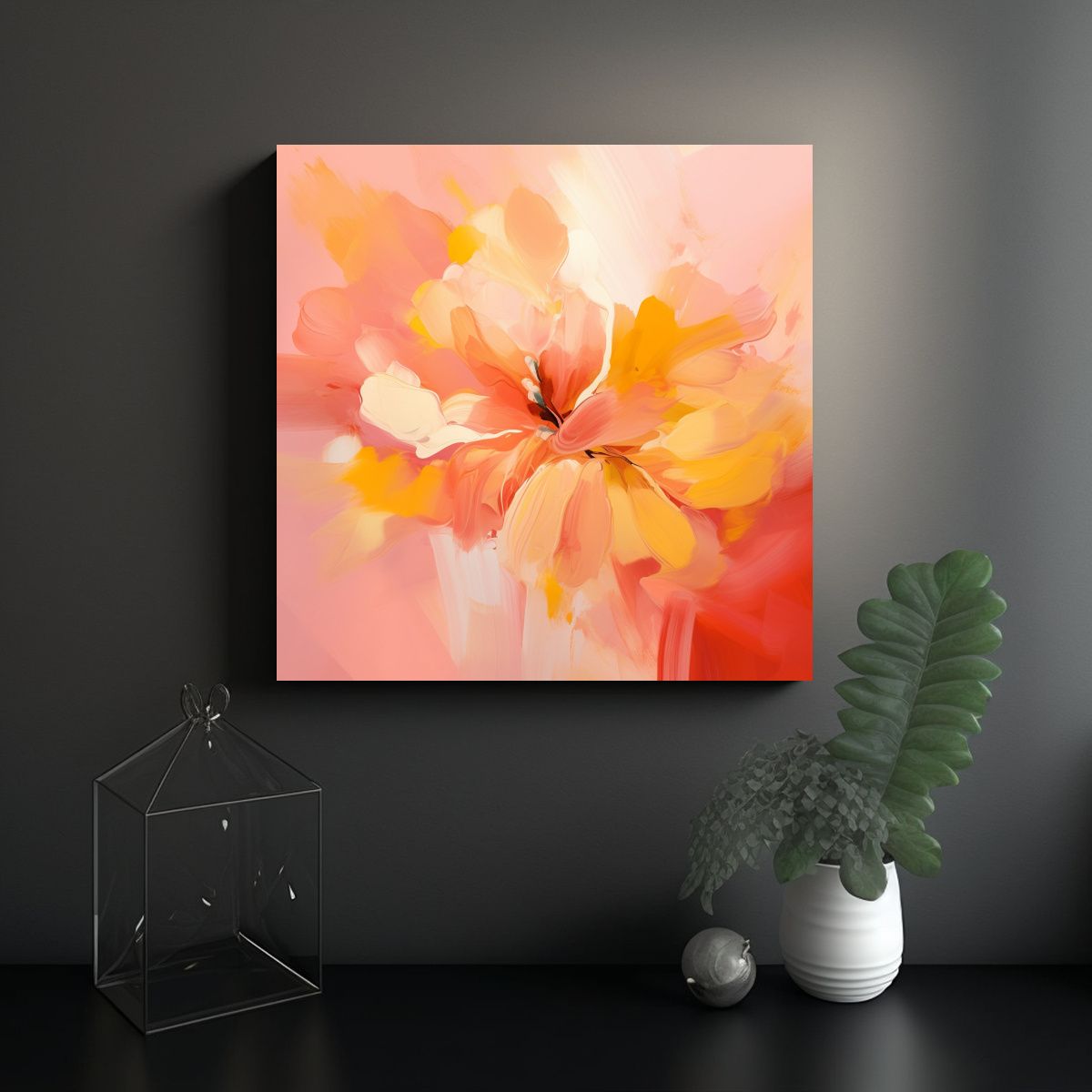 GENERICO - Pintura Floral Abstracta En Rosa Estilo Arte 70x70 Cm