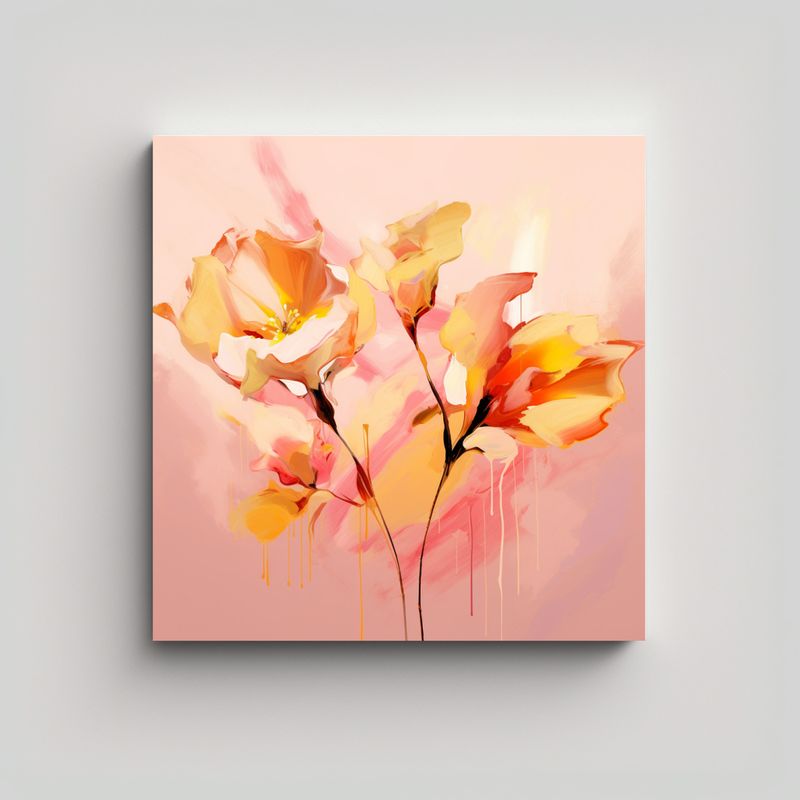 GENERICO - Pintura Floral Abstracta En Rosa, Estilo 70x70 Cm