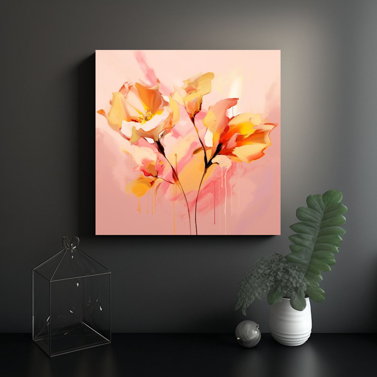GENERICO - Pintura Floral Abstracta En Rosa, Estilo 90x90 Cm