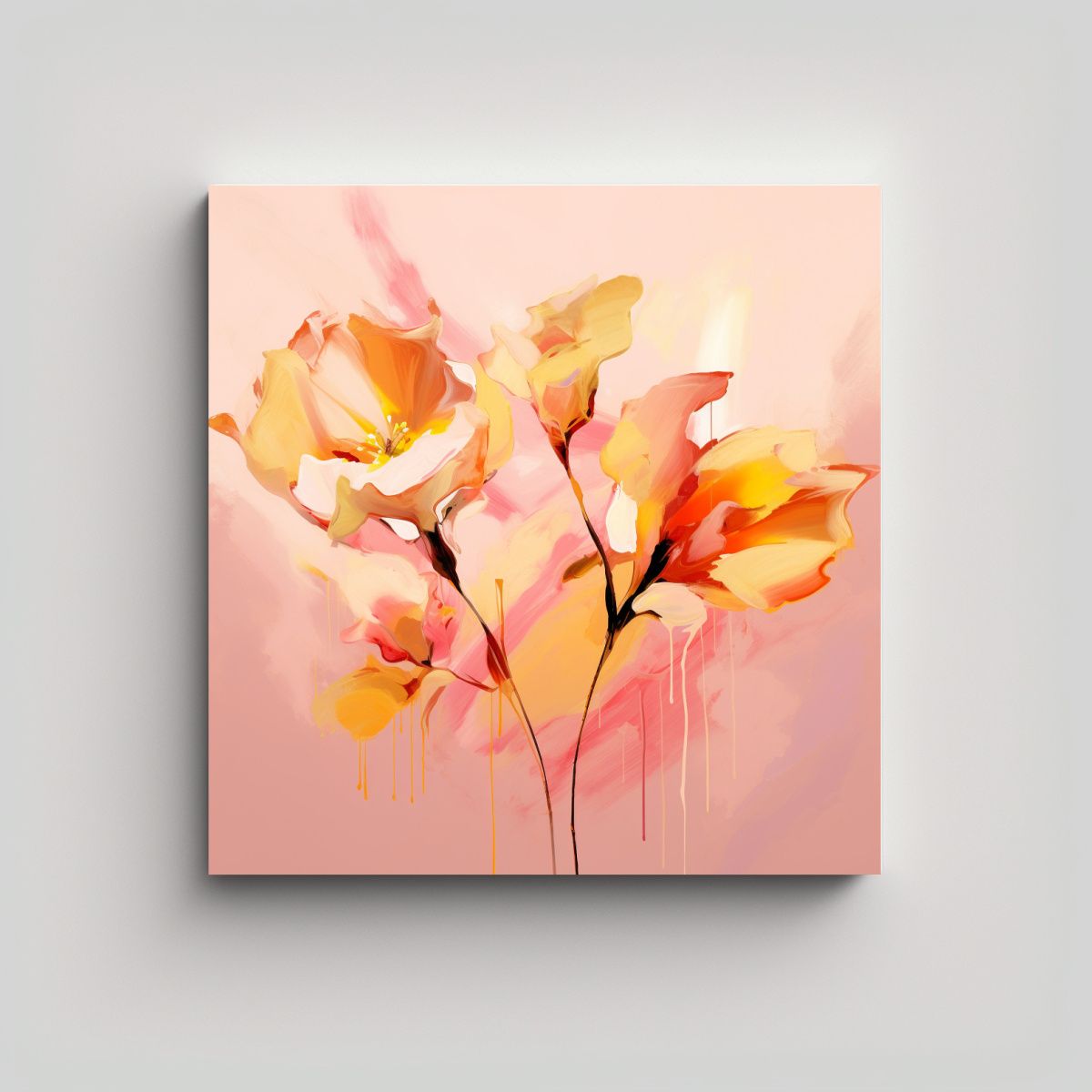 GENERICO - Pintura Floral Abstracta En Rosa, Estilo 60x60 Cm