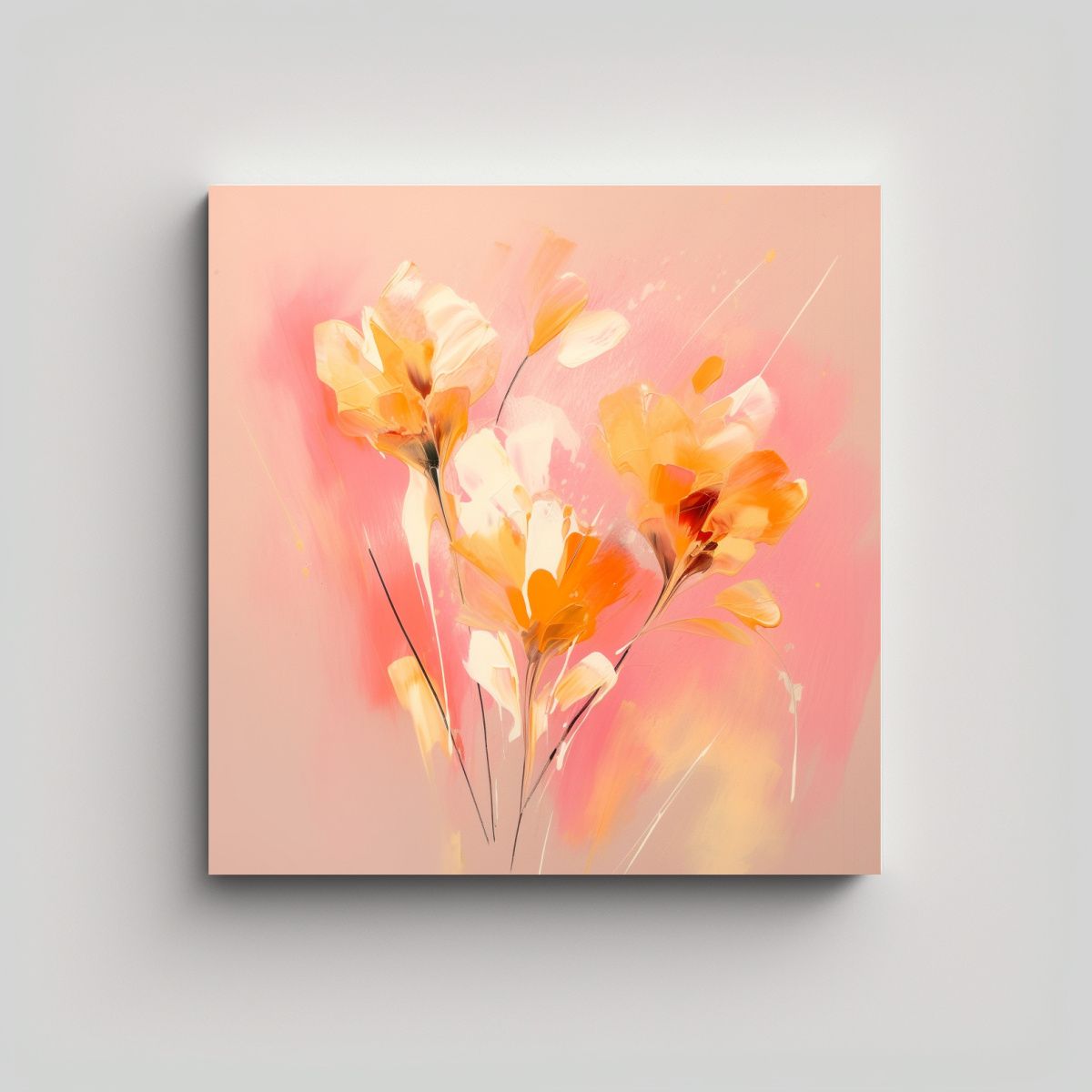 GENERICO - Pintura Abstracta De Flores En Rosa Estilo 50x50 Cm