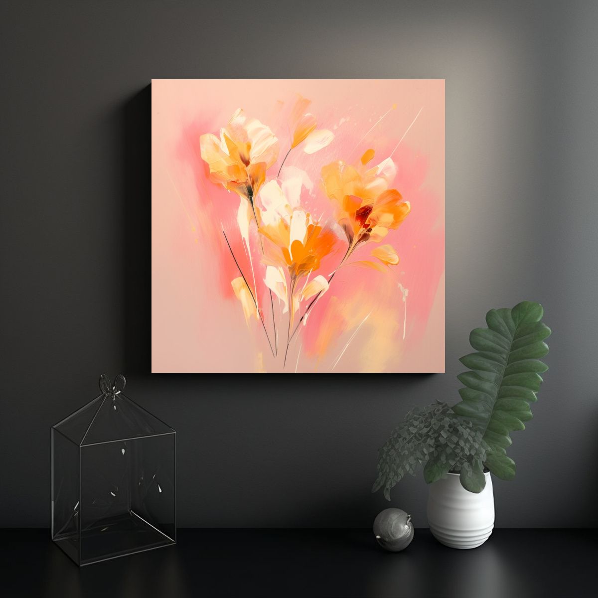 GENERICO - Pintura Abstracta De Flores En Rosa Estilo 50x50 Cm