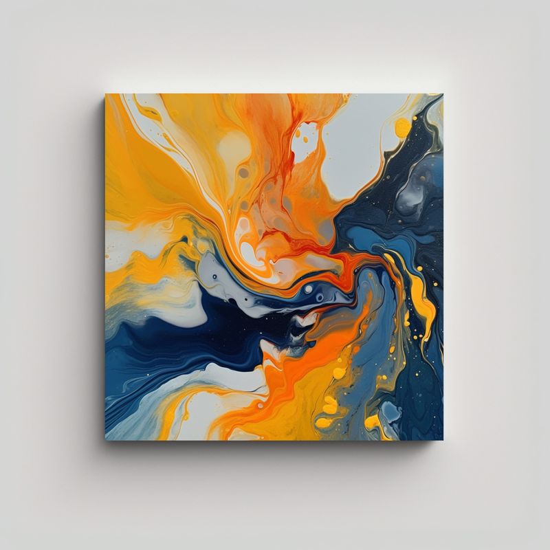 GENERICO - Pintura Abstracta De Arte Fluido Moderno En Tonos 70x70 Cm