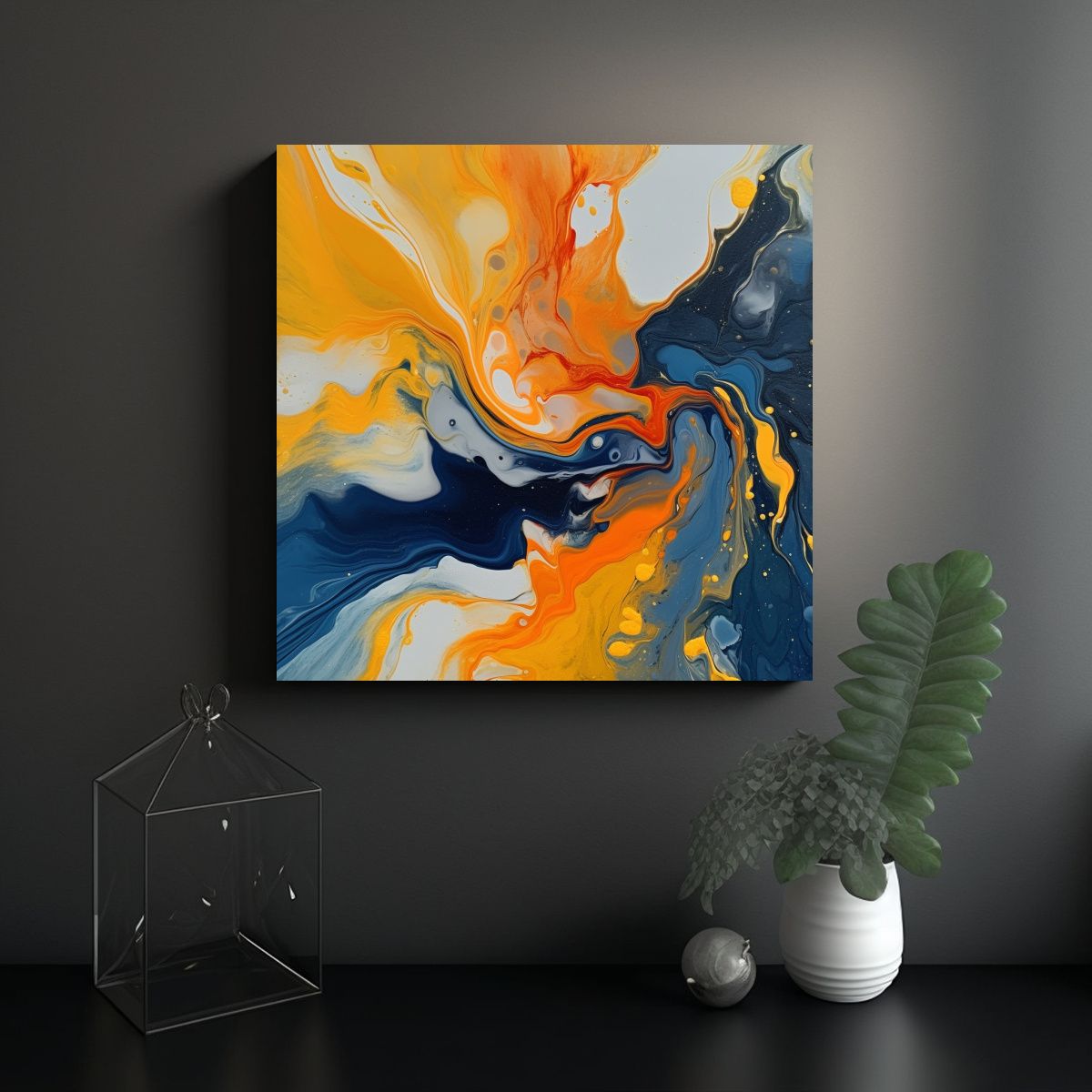 GENERICO - Pintura Abstracta De Arte Fluido Moderno En Tonos 70x70 Cm