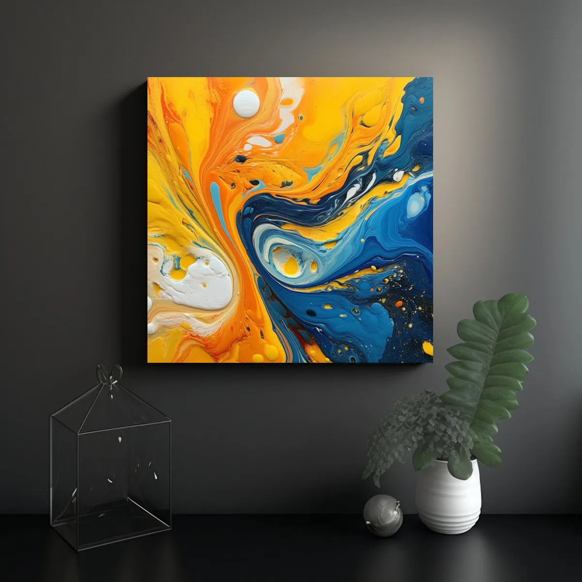 GENERICO - Pintura Abstracta Fluida En Tonos Cálidos 90x90 Cm