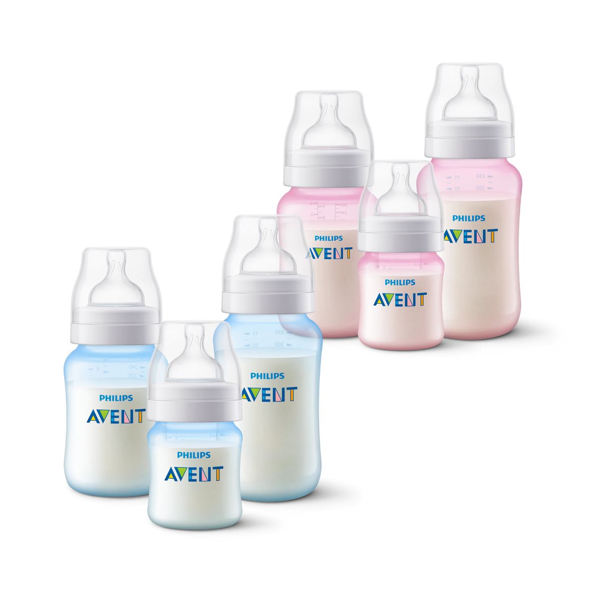 AVENT - Pack 6 mamaderas Anticolic 125ml,260ml,330ml Libre de PBA