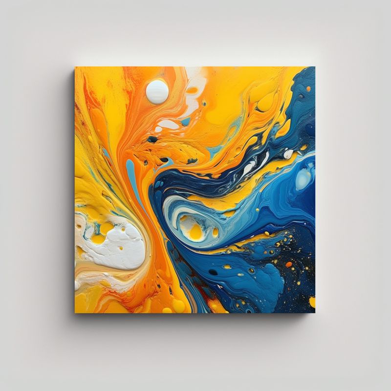 GENERICO - Pintura Abstracta Fluida En Tonos Cálidos 60x60 Cm