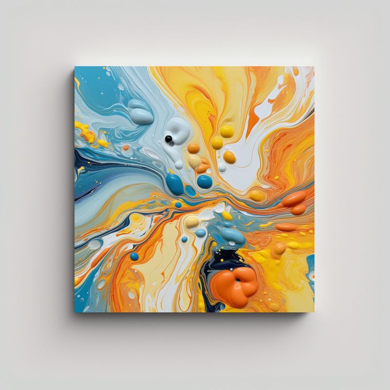GENERICO - Pintura Abstracta Fluida En Tonos Cálidos 90x90 Cm