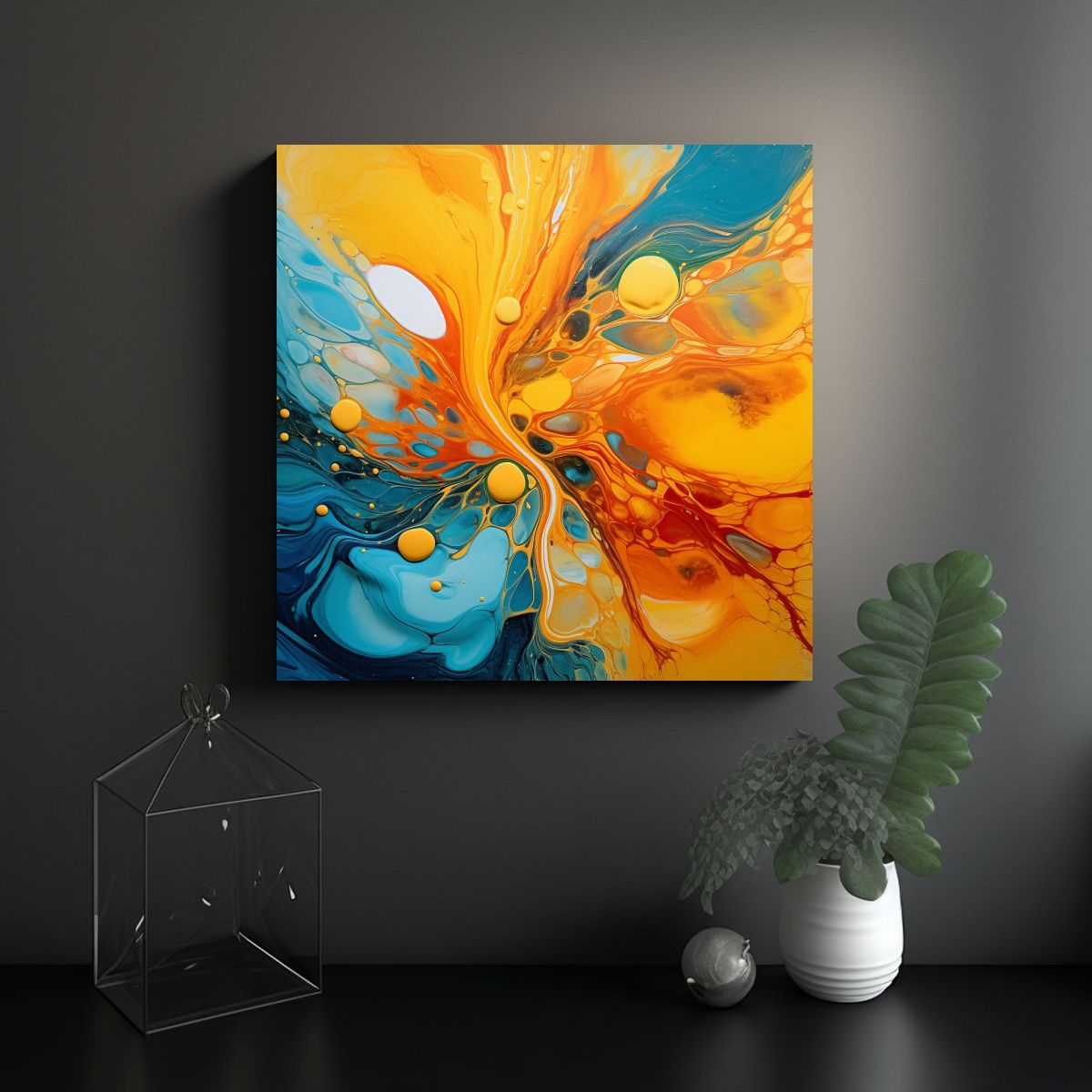 GENERICO - Pintura Abstracta En Fluido: Cálido Toque 50x50 Cm