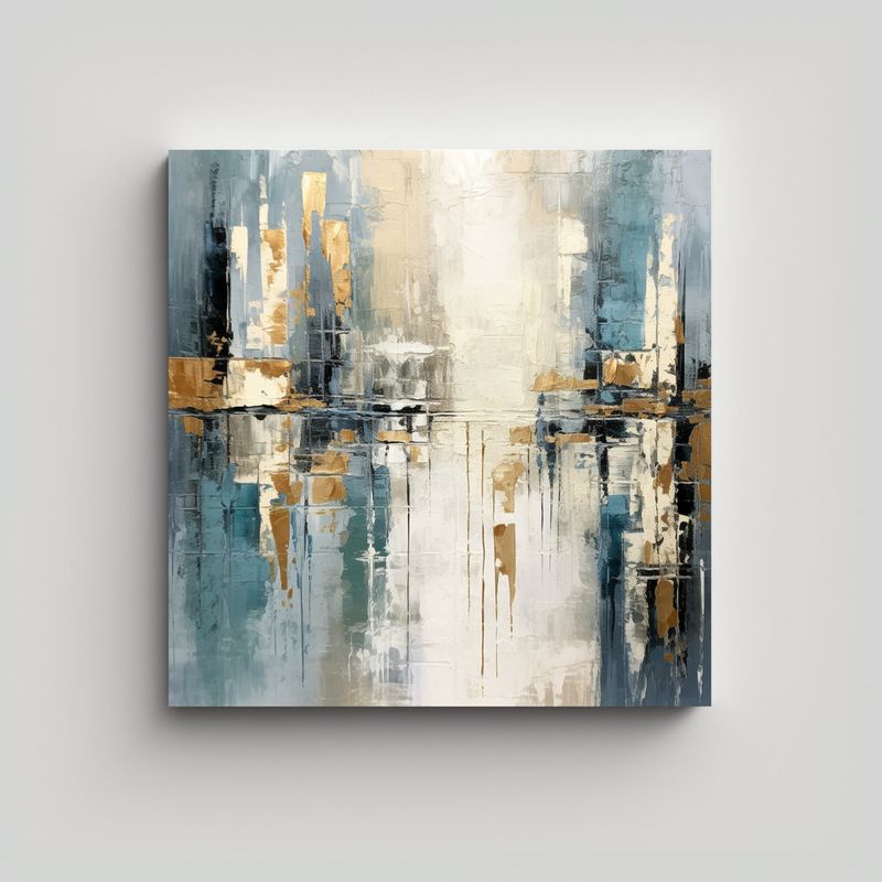 GENERICO - Cuadro Abstracto En Tonos Grises Y Azules Con 70x70 Cm