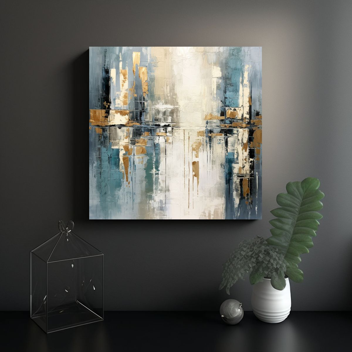 GENERICO - Cuadro Abstracto En Tonos Grises Y Azules Con 50x50 Cm