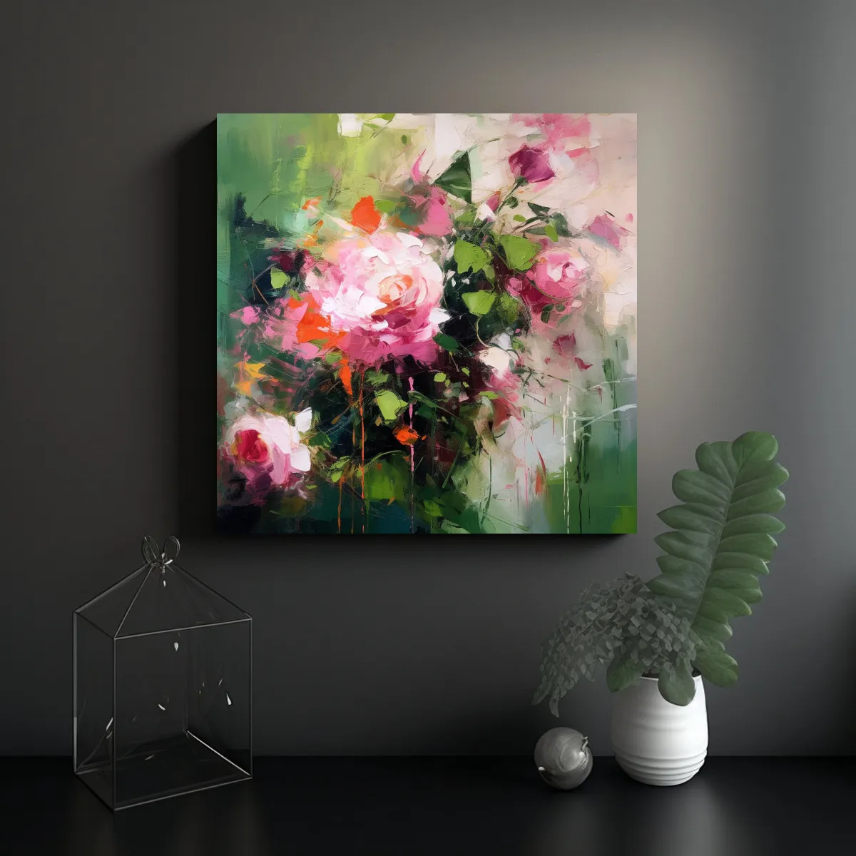 GENERICO - Pintura Abstracta De Alta Resolución En Rosa, 90x90 Cm