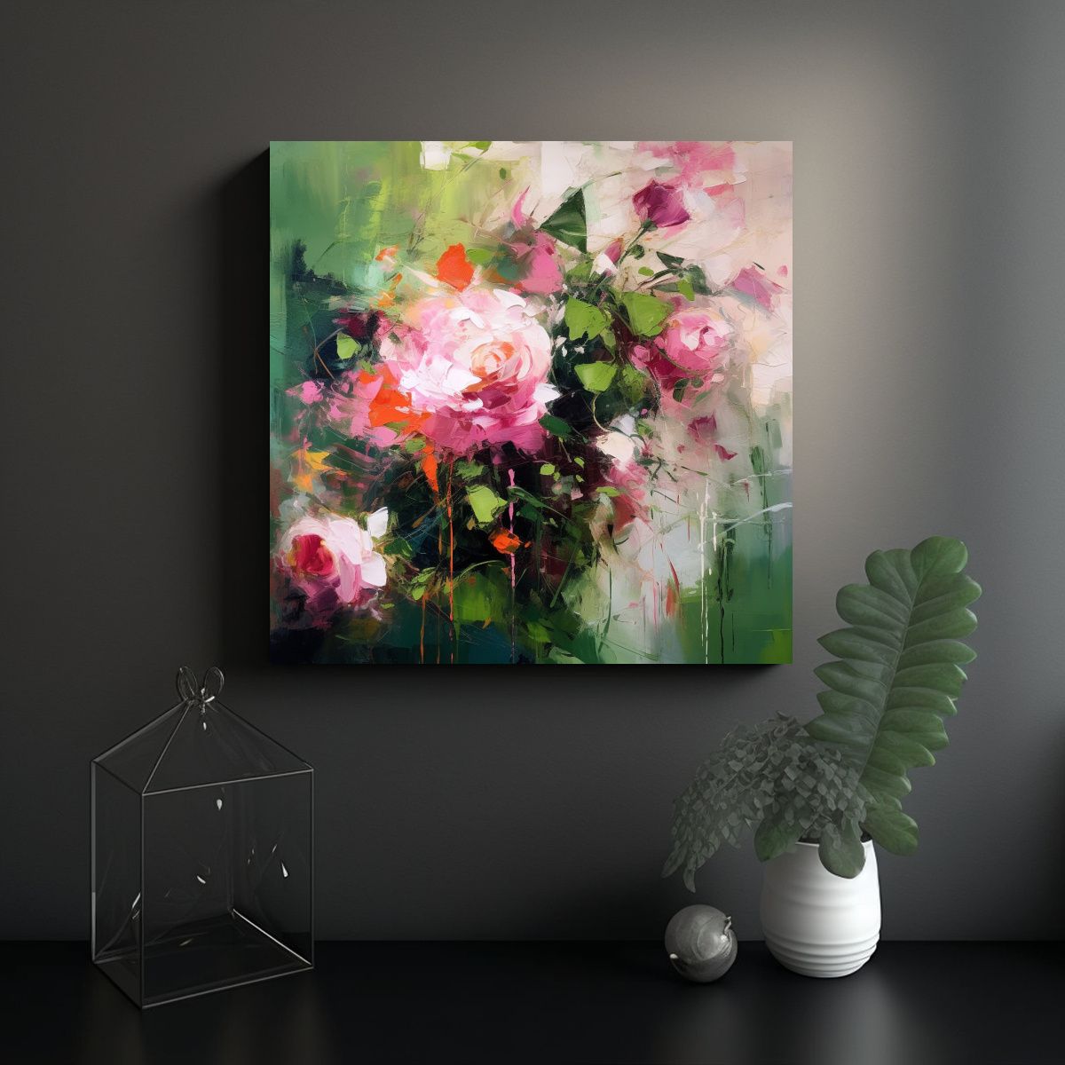 GENERICO - Pintura Abstracta De Alta Resolución En Rosa, 50x50 Cm