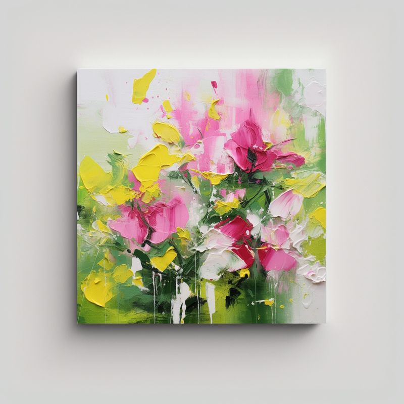 GENERICO - Pintura Abstracta Con Pintura Rosa, Verde Y 70x70 Cm