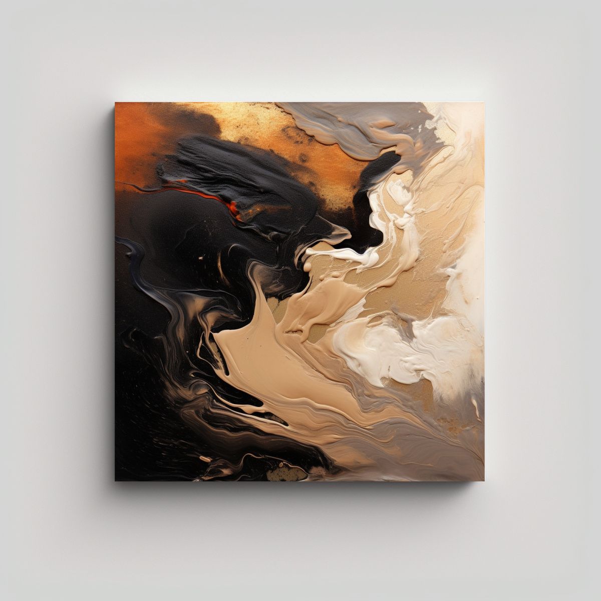 GENERICO - Cuadro Moderno Estilo Abstracto En Negro, Marrón 90x90 Cm