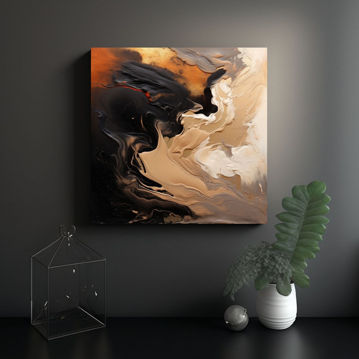 GENERICO - Cuadro Moderno Estilo Abstracto En Negro, Marrón 90x90 Cm