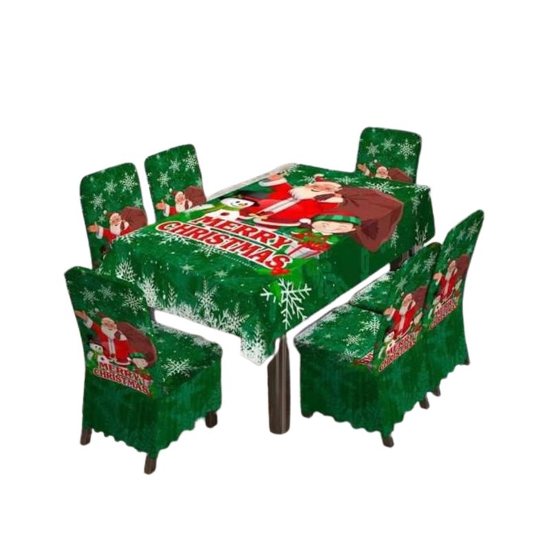 GENERICO - Mantel Navideño Rectangular Con 6 Fundas Sillas