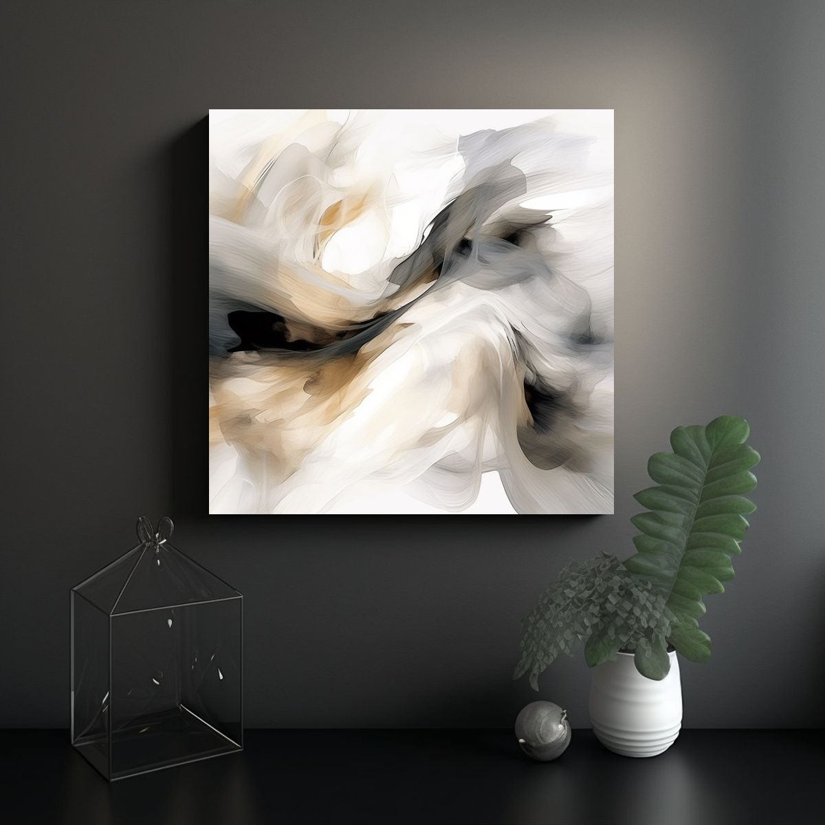GENERICO - Pintura Abstracta Blanca Y Gris Estilo Vintage, 50x50 Cm