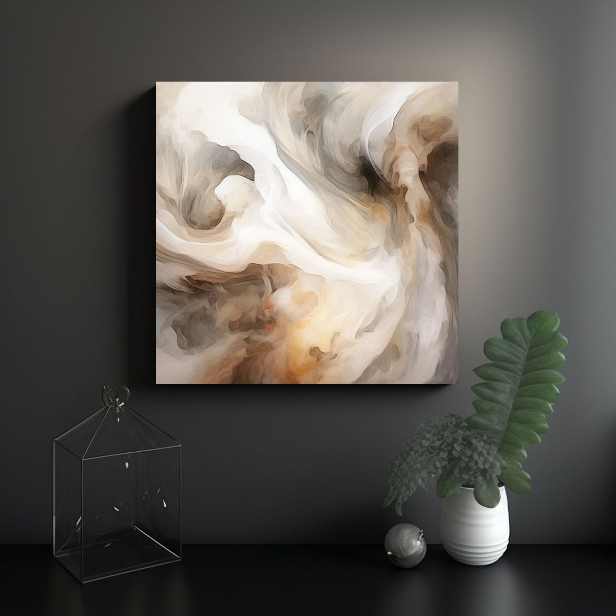 GENERICO - Cuadro Abstracto Blanco Y Gris Estilo Galería 70x70 Cm