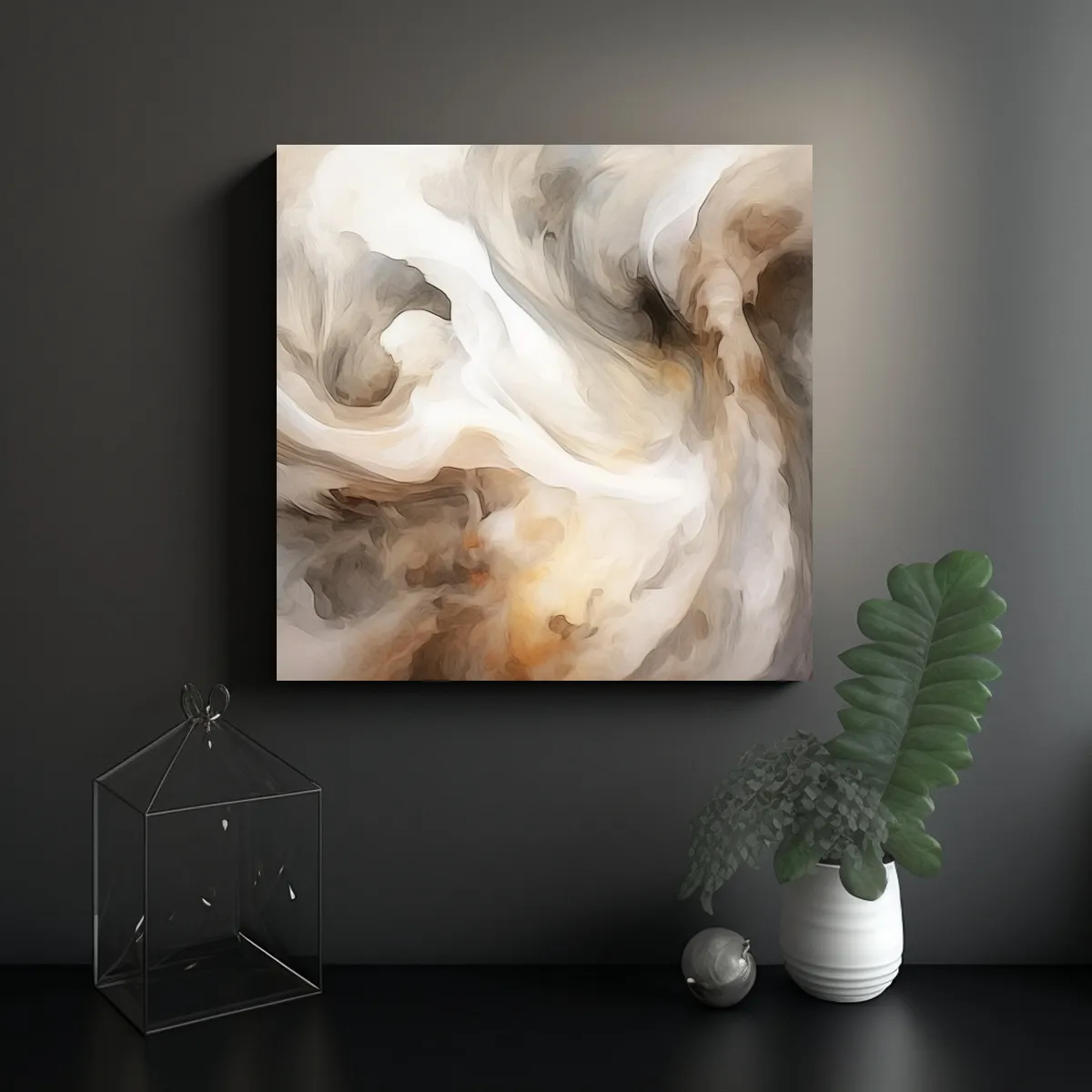 GENERICO - Cuadro Abstracto Blanco Y Gris Estilo Galería 50x50 Cm