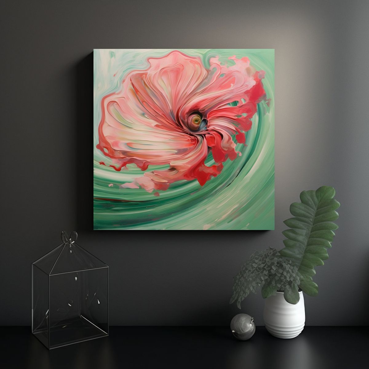 GENERICO - Arte Abstracto En Lienzo Grande De Color Verde 50x50 Cm.