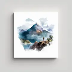 GENERICO - Cuadro Decorativo Pintura Acuarela Montaña 50x50 Cm