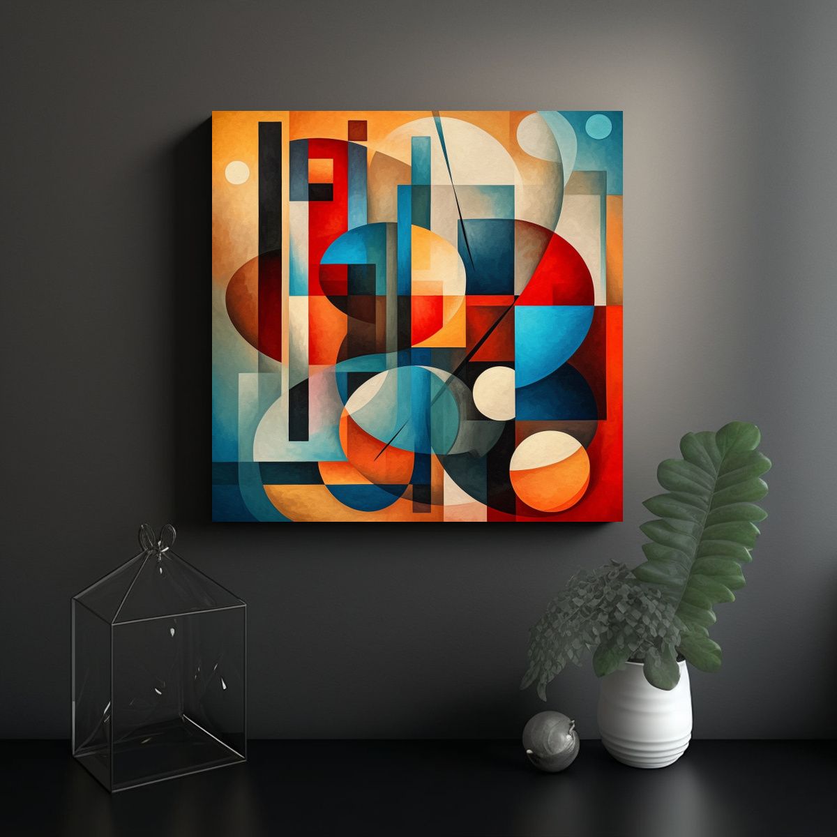 GENERICO - Lienzo Abstracto Inspirado En Cubismo Con Formas 90x90 Cm