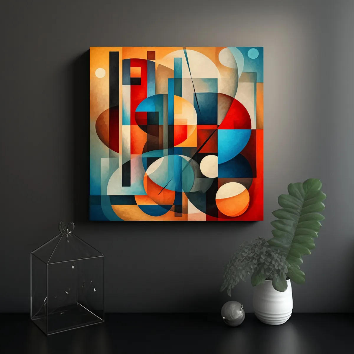 GENERICO - Lienzo Abstracto Inspirado En Cubismo Con Formas 70x70 Cm