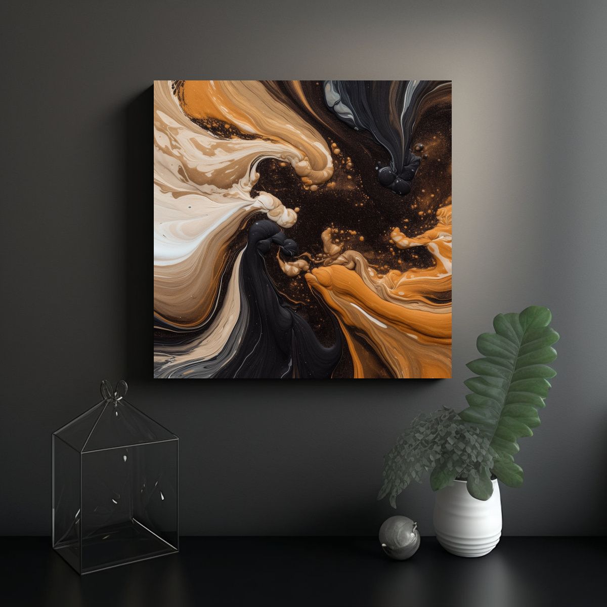 GENERICO - Pinturas Abstractas En Tela Con Negro, Marrón 70x70 Cm