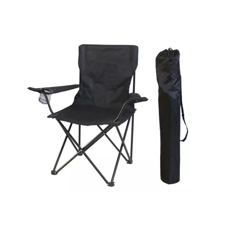 GENERICO - Silla Plegable Camping Playa Picnic Porta Vasos NEGRO