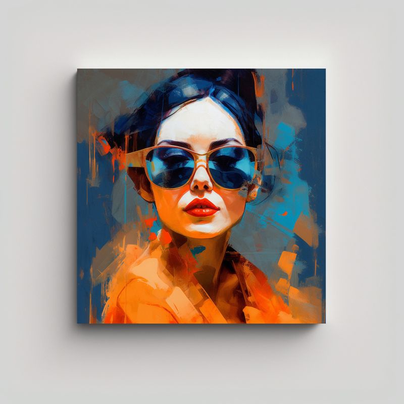 GENERICO - Cuadro Decorativo De Mujer Naranja Y Azul Con 60x60 Cm