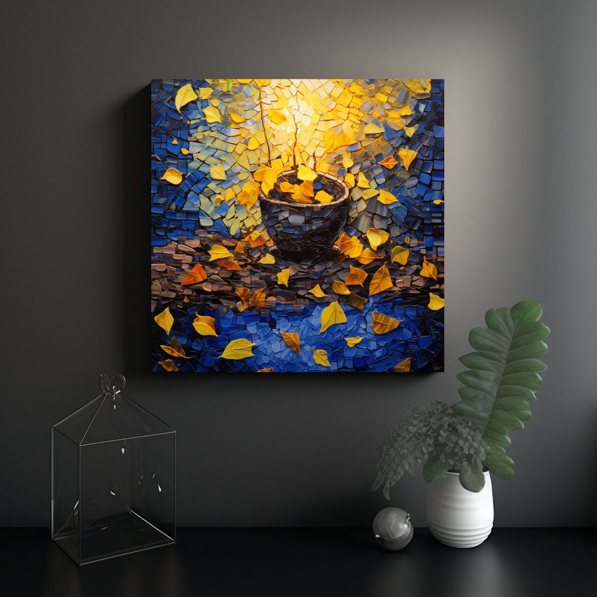 GENERICO - Cuadro Otoñal Con Mosaico De Vidrio Colorido 80x80 Cm