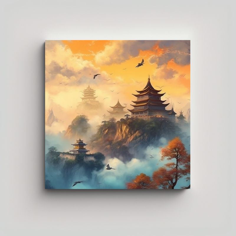 GENERICO - Cuadros De Pared Modernos: Palacio Chino Antiguo 80x80 Cm