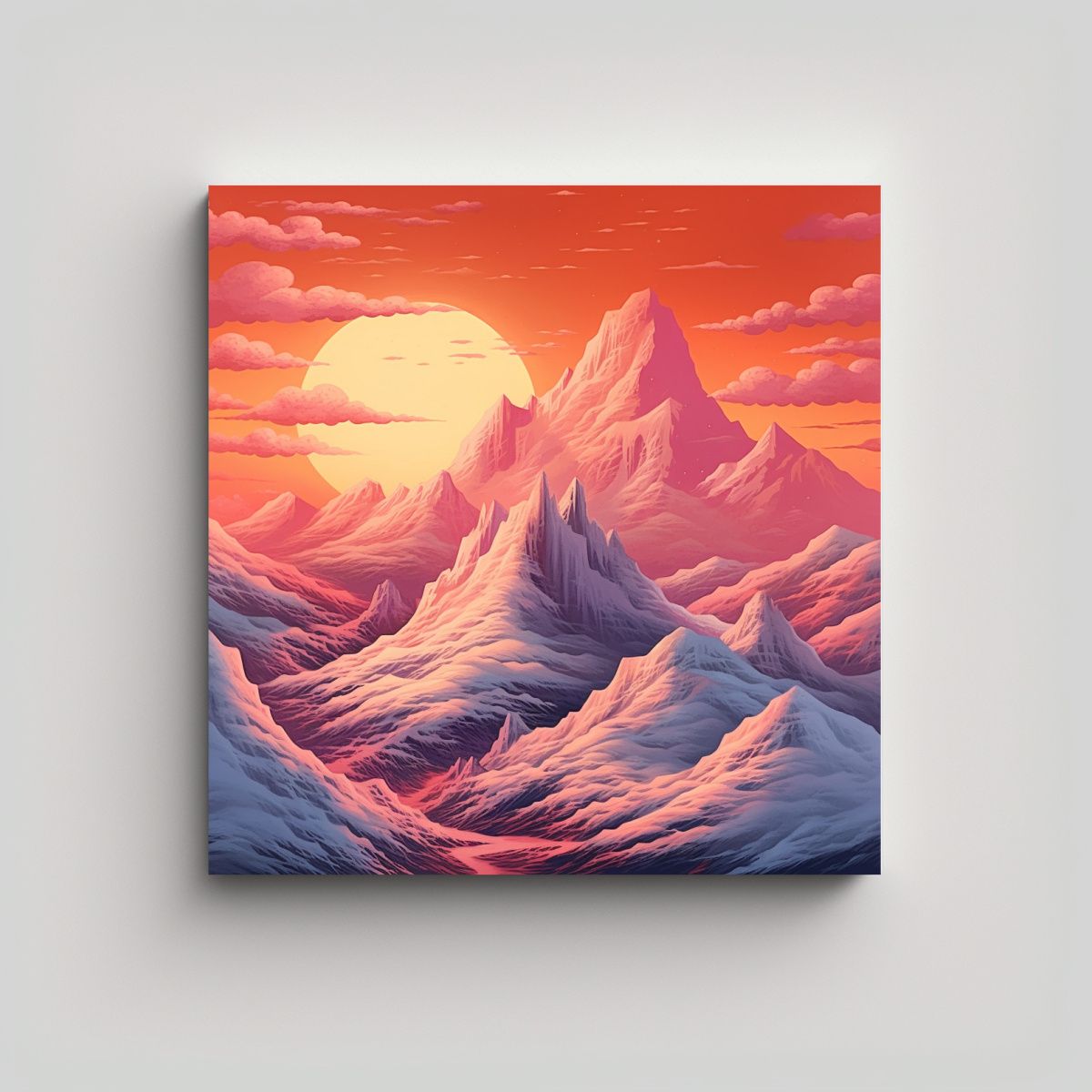 GENERICO - Pintura Decorativa: Montaña Nevada Y Atardecer 80x80 Cm