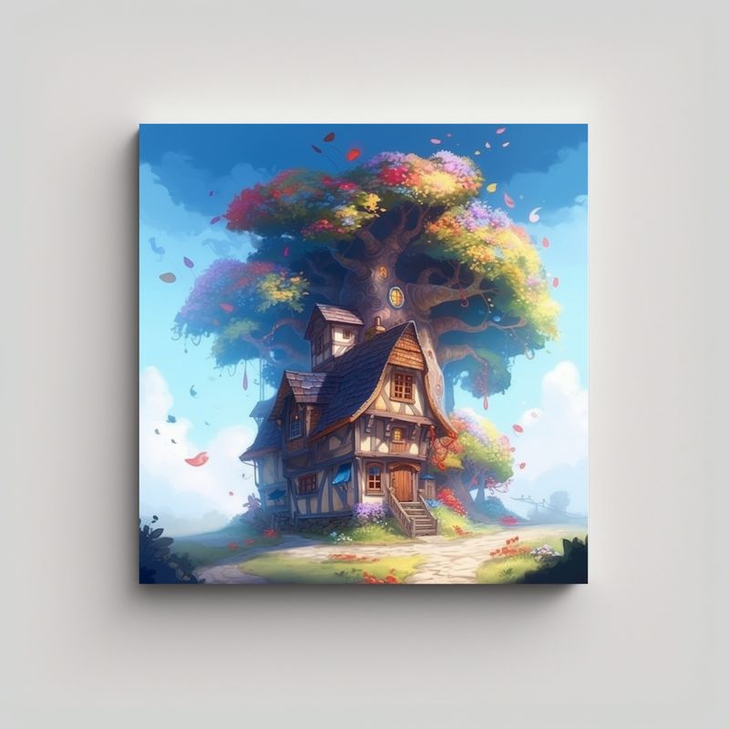 GENERICO - Cuadro Fantasía Casa Cuento De Hadas Estilo 80x80 Cm