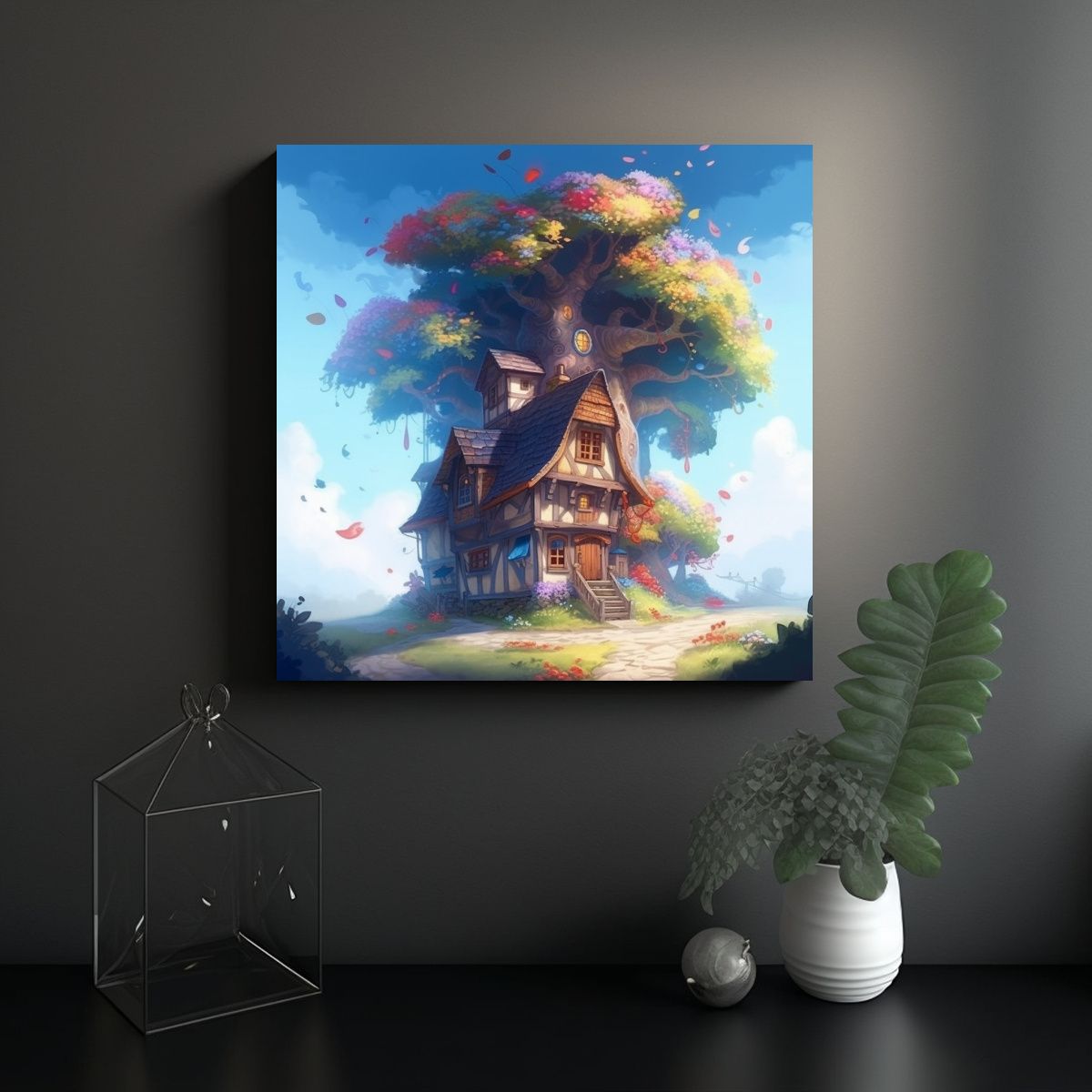 GENERICO - Cuadro Fantasía Casa Cuento De Hadas Estilo 80x80 Cm