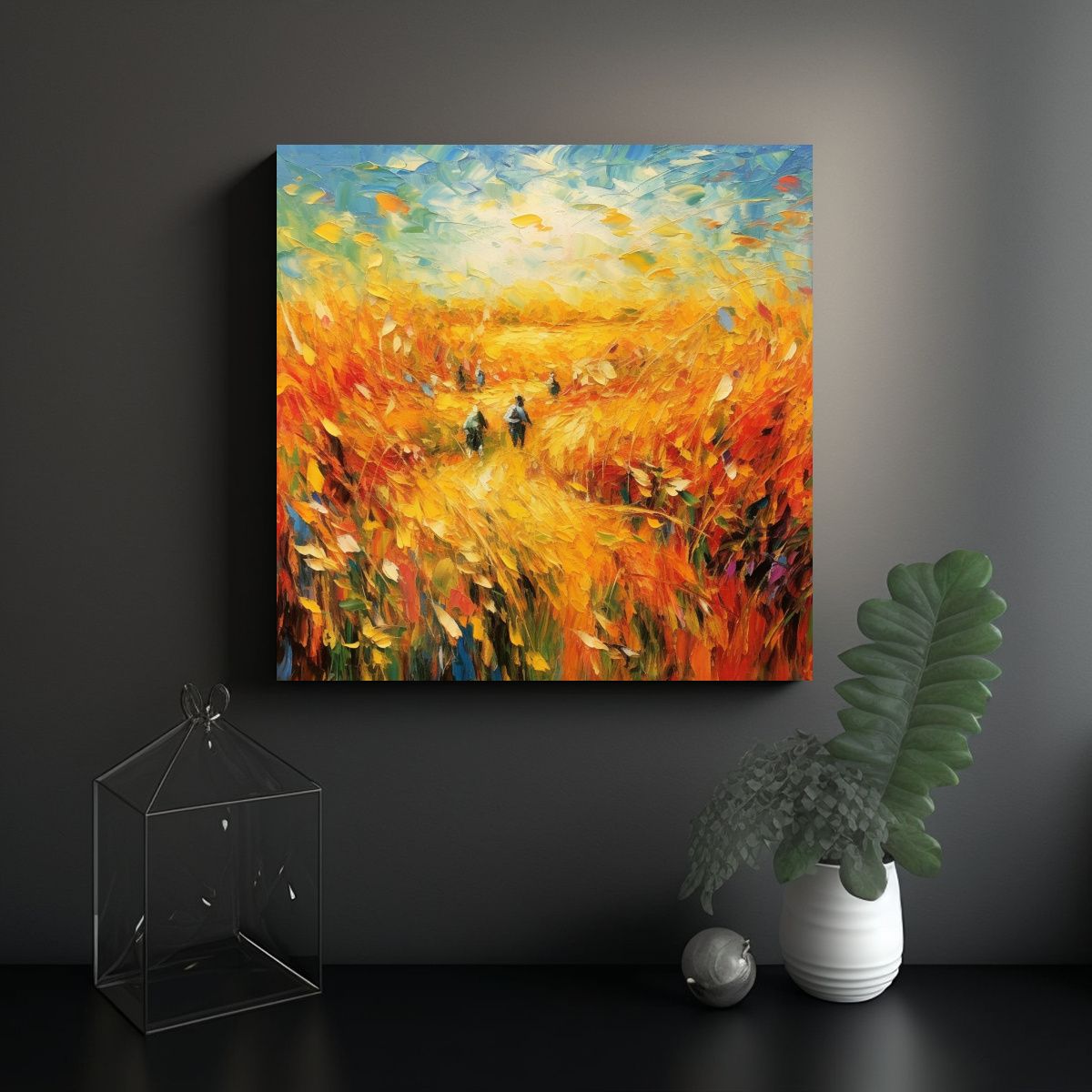 GENERICO - Cuadro Lienzo Arte Abstracto Otoño Cosecha 80x80 Cm