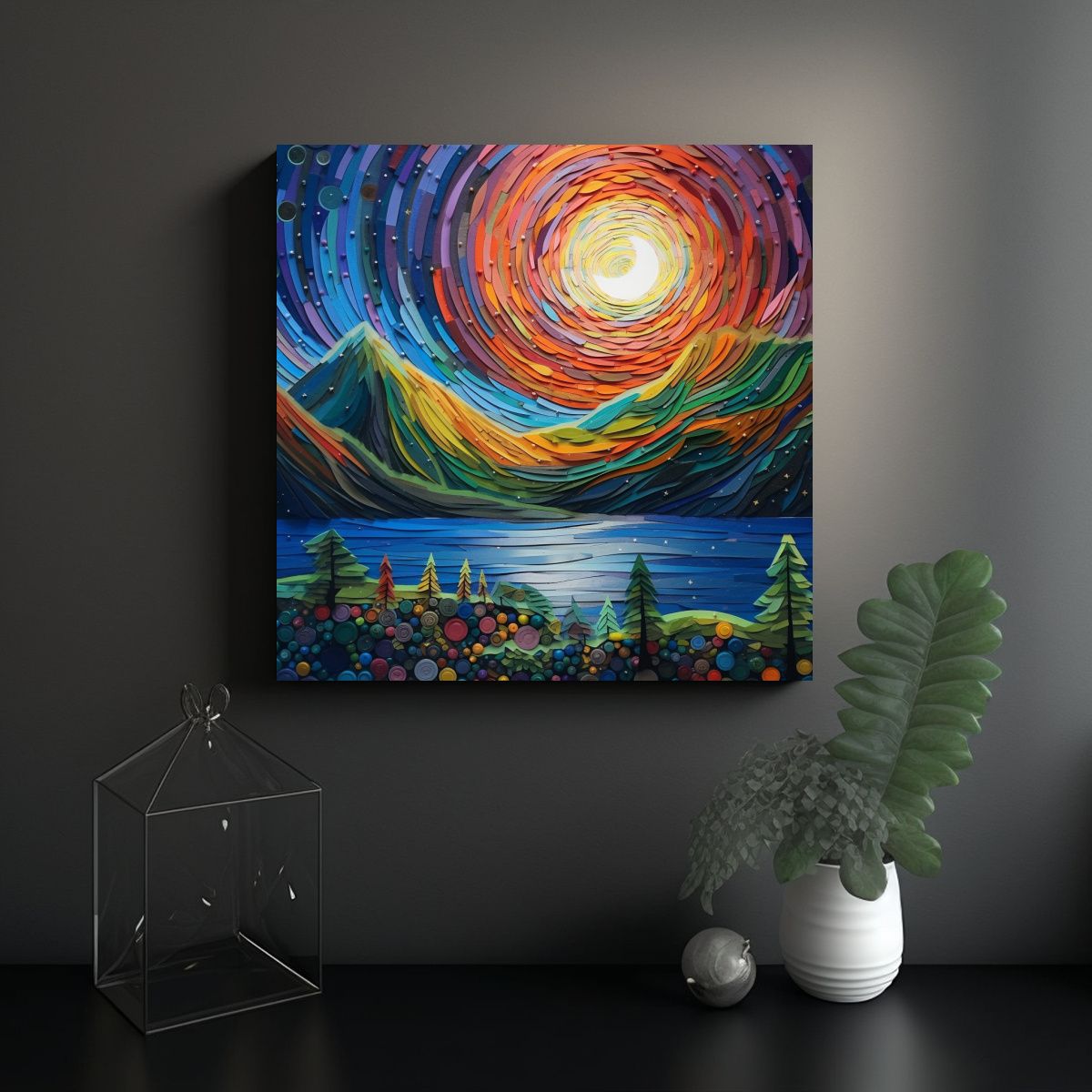 GENERICO - Pintura Al óleo Paisaje Protagonismo Lienzo 60x60 Cm